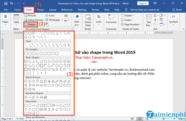 cach chen chu vao shape trong word 2019