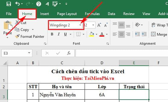 Cách chèn dấu tick vào Excel