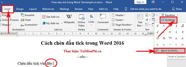 Cách chèn dấu tích vào Word 2016