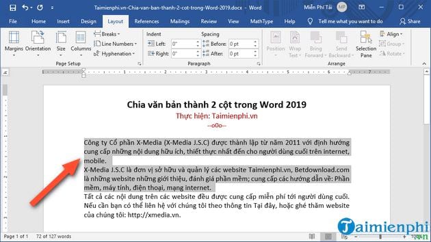 cach chia van ban thanh 2 cot trong word 2019