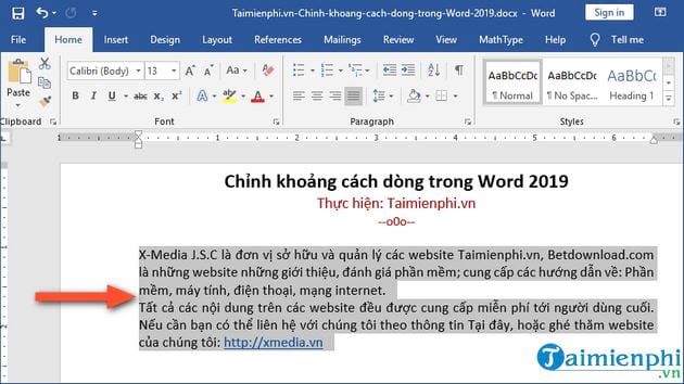 cach chinh khoang cach dong trong word 2019 2