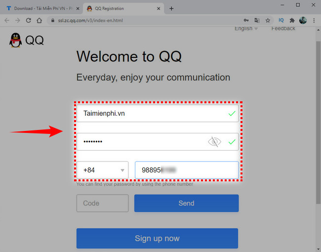Cách đăng ký QQ bằng số điện thoại Việt Nam