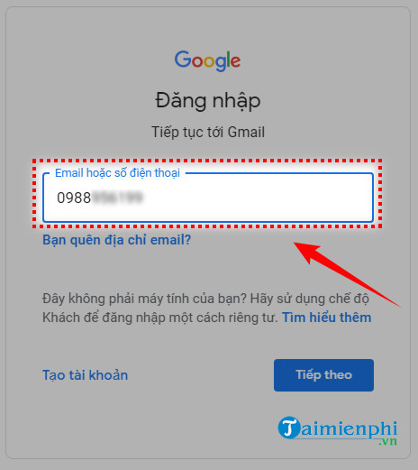 cach dang nhap gmail bang so dien thoai 2