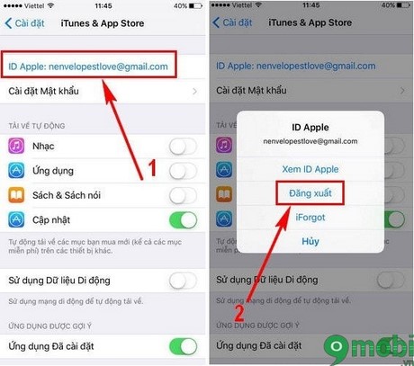 cach dang xuat tai khoan apple id tren iphone