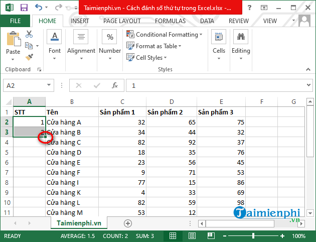 Cach danh so thu tu 1 1 trong Excel