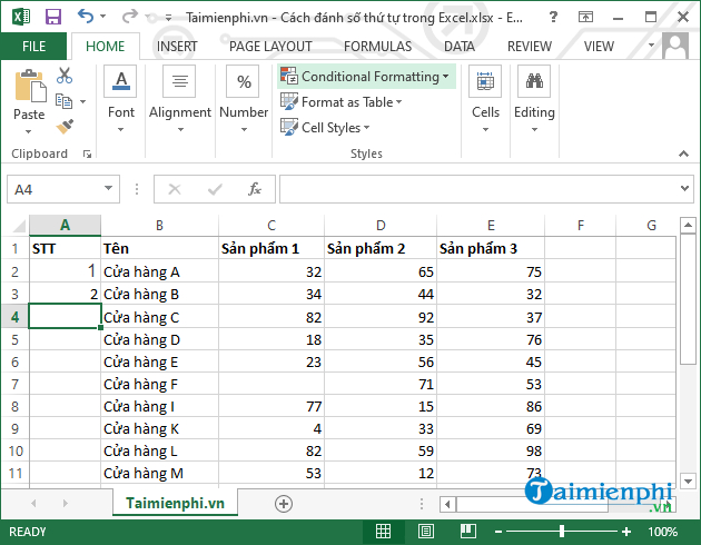 cach danh so thu tu trong excel nhanh