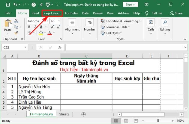 Cách đánh số trang bất kỳ trong Excel, theo ý muốn