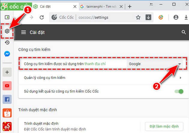 Cách đặt Google là công cụ tìm kiếm mặc định trên Chrome, Cốc Cốc, Edge, Firefox