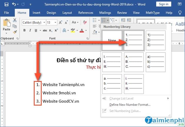 Nhấn vào ảnh để phóng to cach dien so thu tu dau dong trong word 2019 4