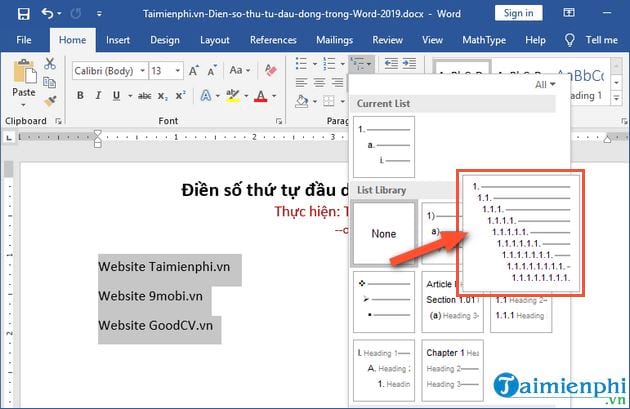 Nhấn vào ảnh để phóng to cach dien so thu tu dau dong trong word 2019 5