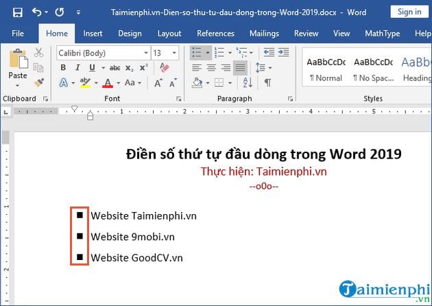 Nhấn vào ảnh để phóng to cach dien so thu tu dau dong trong word 2019 10