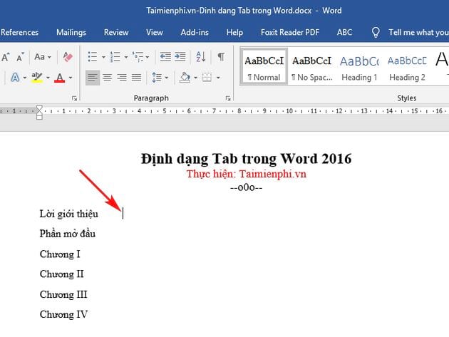 Cách định dạng Tab trong Word 2016