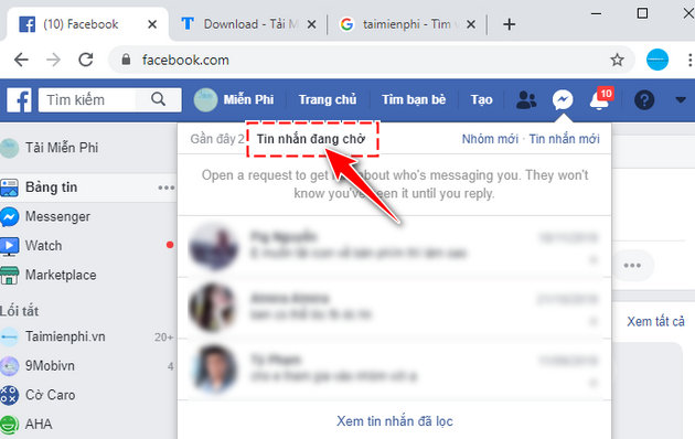 How to doc for message requests on facebook