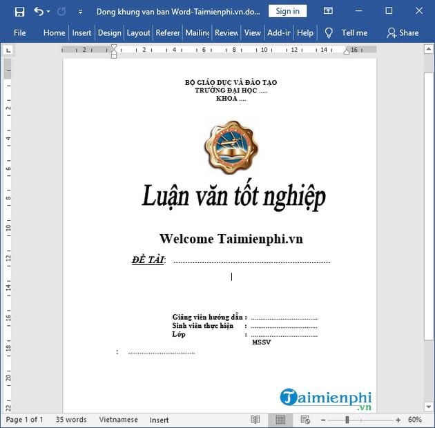 Cách đóng khung văn bản trong Word 2019