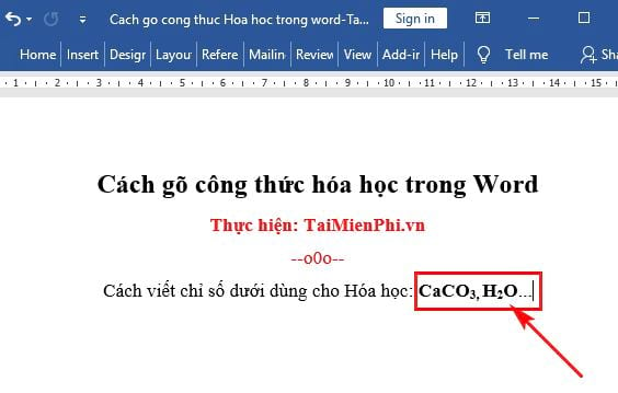 cach go cong thuc hoa hoc trong word 2