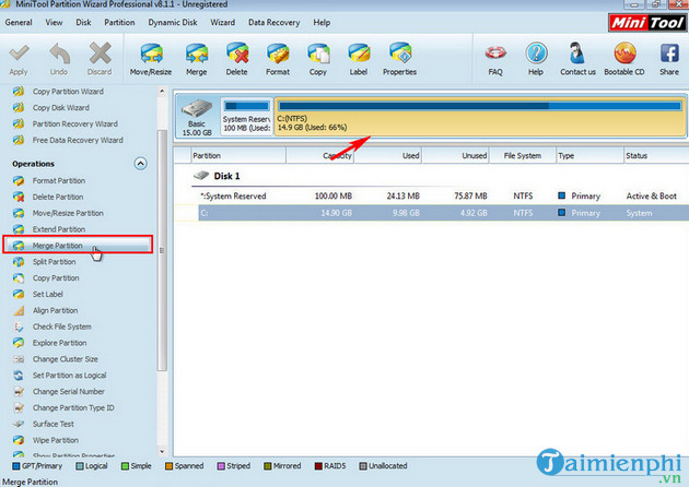 cach gop o dia bang minitool partition wizard