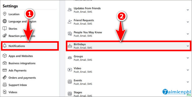 thong bao sinh nhat tren facebook