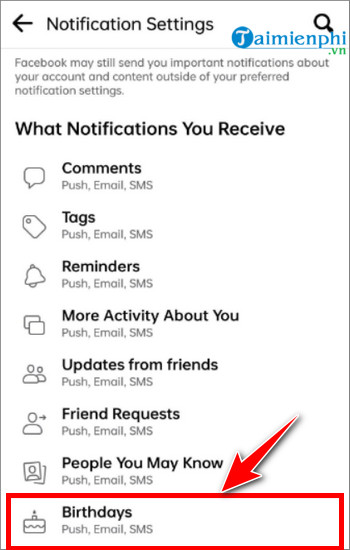 cach hien thong bao sinh nhat facebook