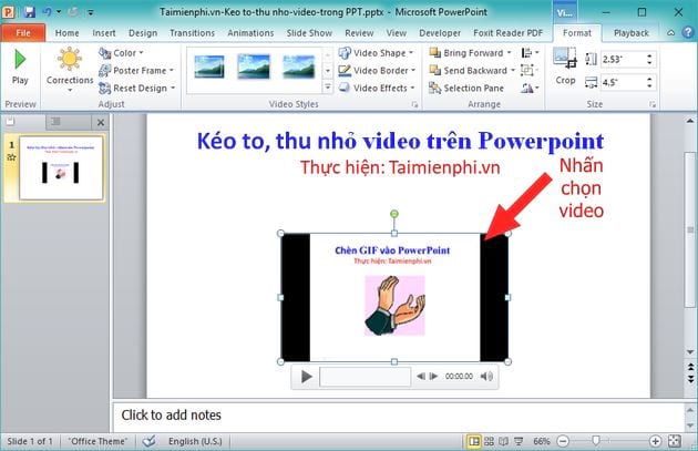 cach keo to thu nho video tren powerpoint chinh kich thuoc video 2