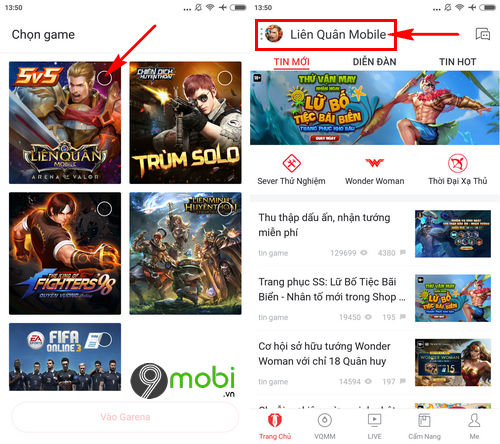 cach live stream lien quan mobile tren garena 2