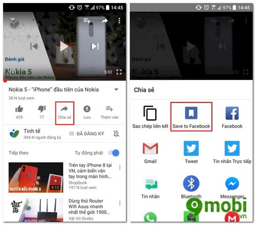 cach luu nhanh link video youtube len facebook tren dien thoai 2