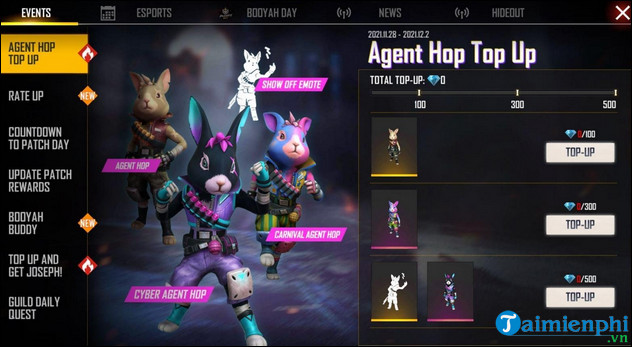 cach nhan mien phi tro thu agent hop trong garena free fire
