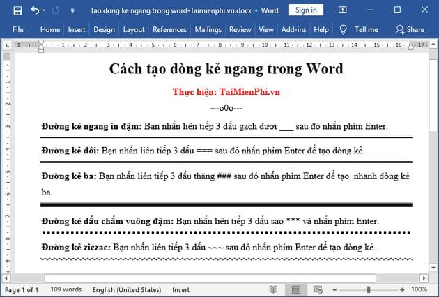 cach tao dong ke ngang trong word 2