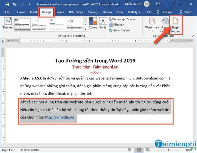 Cách tạo đường viền trong Word 2019