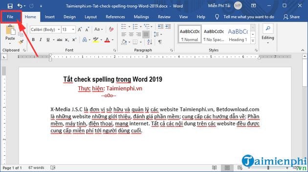 Cách tắt check spelling trong Word 2019