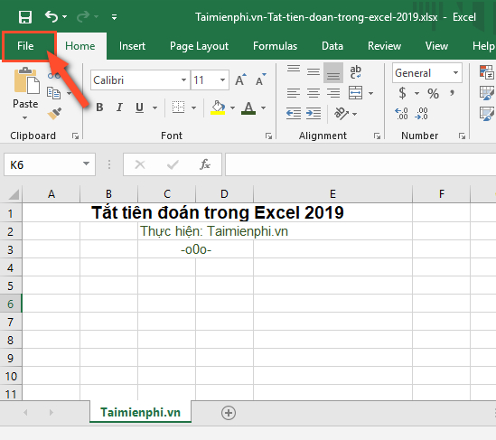Cách tắt tiên đoán trong Excel 2019