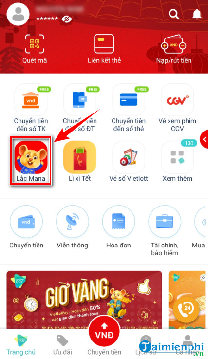 Cách tắt tiếng Lắc Mana trên ViettelPay