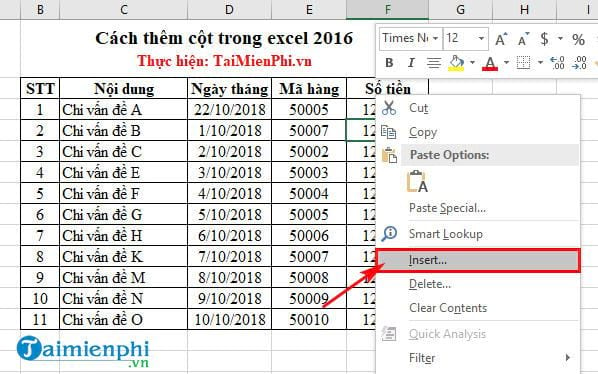 cach them cot trong excel 2016 2