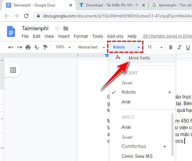 Chỉnh font chữ trong Google Drive