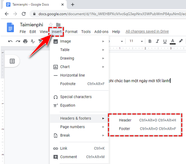 Cách thêm Header và Footer trong Google Docs