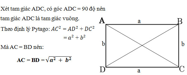 Cách tính đường chéo hình chữ nhật khi biết độ dài 2 cạnh hoặc diện tích, chu vi 1