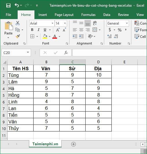 cach ve bieu do cot chong bang excel 2