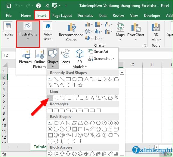 cach ve duong thang trong excel 2