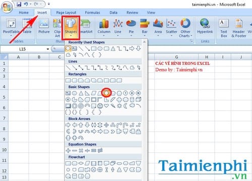 Cách vẽ hình trong Excel 2010, 2003, 2007, 2016, 2013