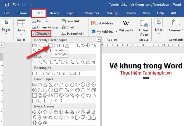 Cách vẽ khung trong Word 2007, 2016, 2019, 2013