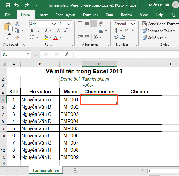 Cách vẽ mũi tên trong Excel 2019, tăng hoặc giảm