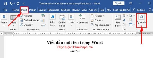 Cách viết dấu mũi tên trong Word