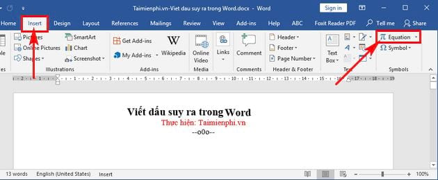 Cách viết dấu suy ra trong Word