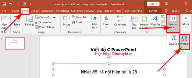 Cách viết độ C trong Powerpoint