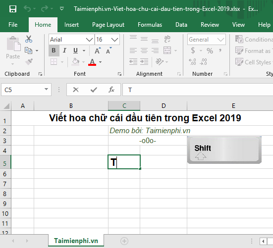 Cách viết hoa chữ cái đầu tiên trong Excel 2019