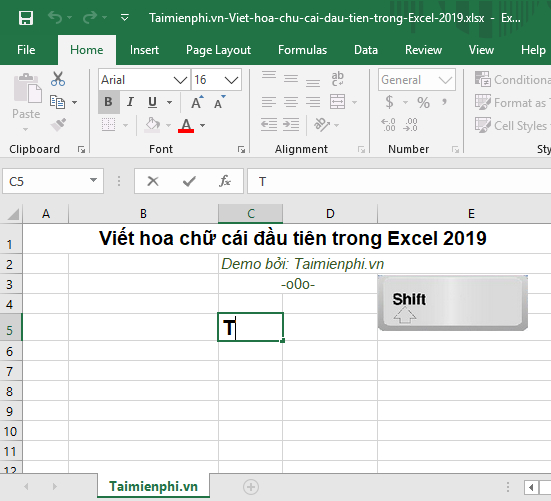 cach viet hoa chu cai dau tien trong excel 2019 2