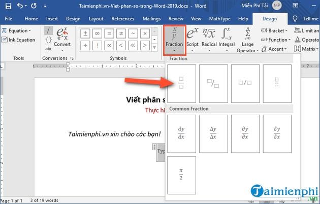 cach viet phan so trong word 2019 6