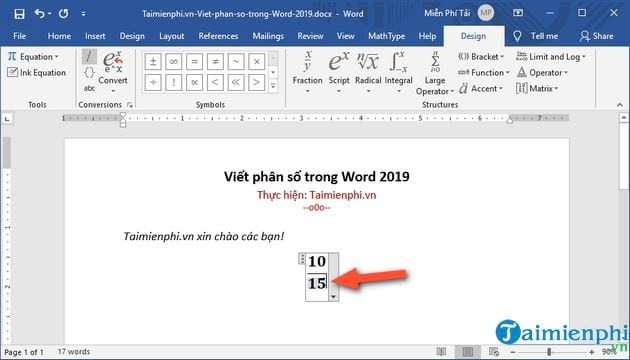 cach viet phan so trong word 2019 7