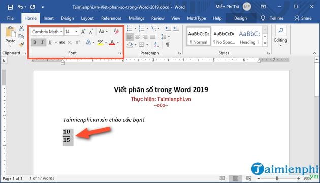 cach viet phan so trong word 2019 8