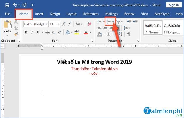 cach viet so la ma trong word 2019 2