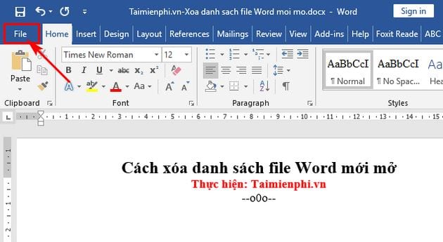 Cách xóa danh sách file Word mới mở